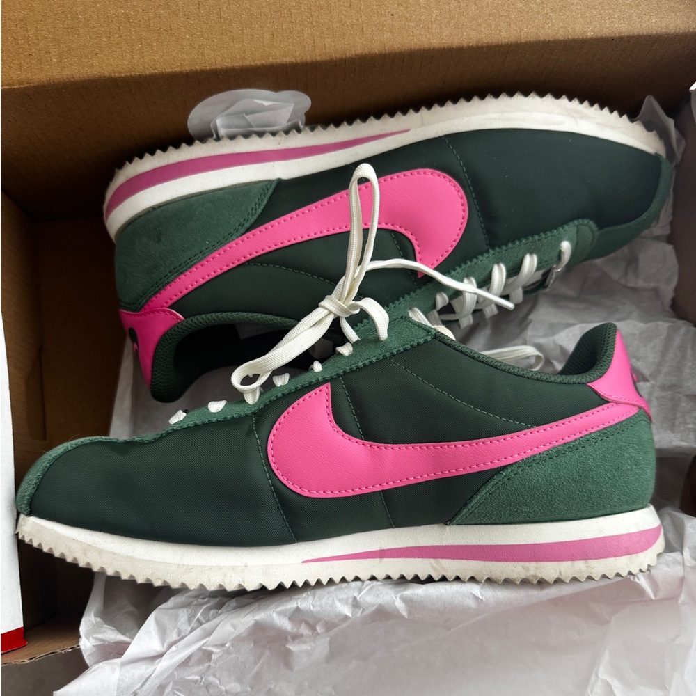 Nike Cortez green and pink sneakers shoes